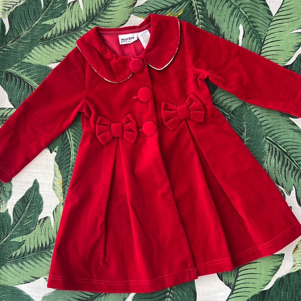Blueberries Boulevard • Girls Red Velvet Christmas Coat • Sz 2T